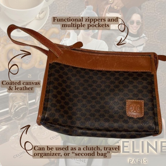 Celine Macadam 1980's Vintage Pouch With Wristlet Strap & Triomphe Logo (PROJECT - Picture 3 of 6